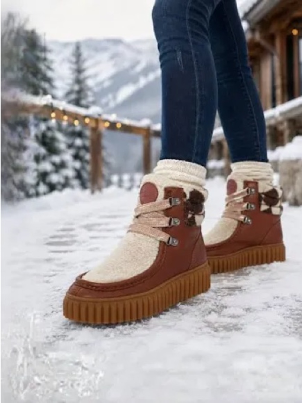 Sam Edelman Brown and Cream Sherpa-Trim Winter Bootie